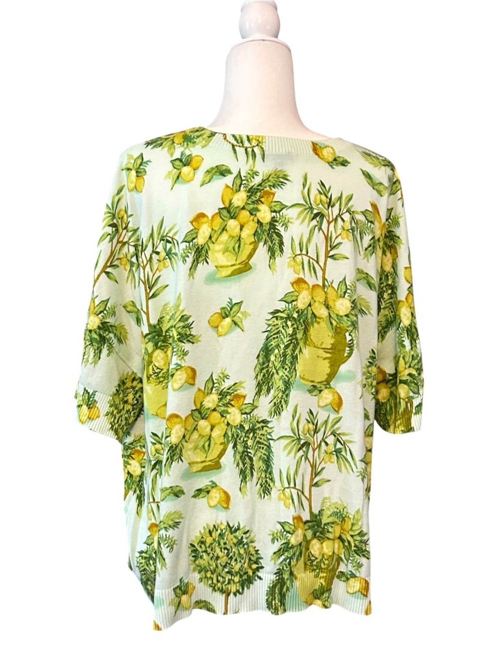 Talbots ELBOW SLEEVE PULLOVER - LEMON TREES Women’s SZ 3X Blue Green Yellow - Picture 5 of 7